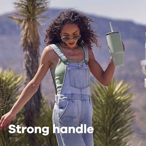 40 Oz Insulated Stainless Steel Travel Tumbler with Handle Lid and Straw T34481