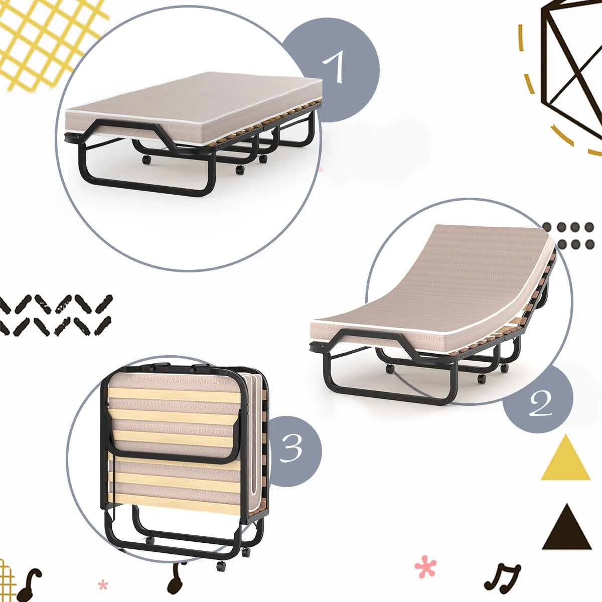 Folding Bed with Memory Foam and Metal Frame D69362