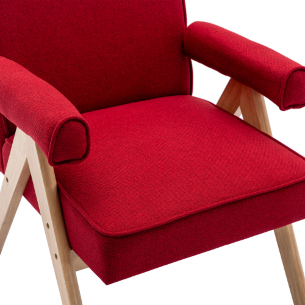 Red Polyester Accent Chair with Solid Wood Armrest H469148