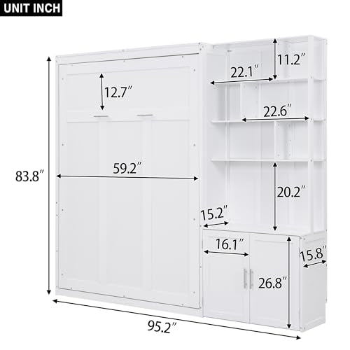 White Solid Wood Queen Size Murphy Bed with Desk R270024