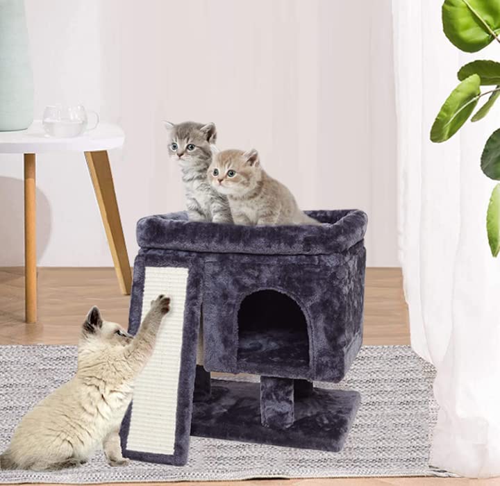 Beige Small Cat Tree with Scratching Post and Cave J465152