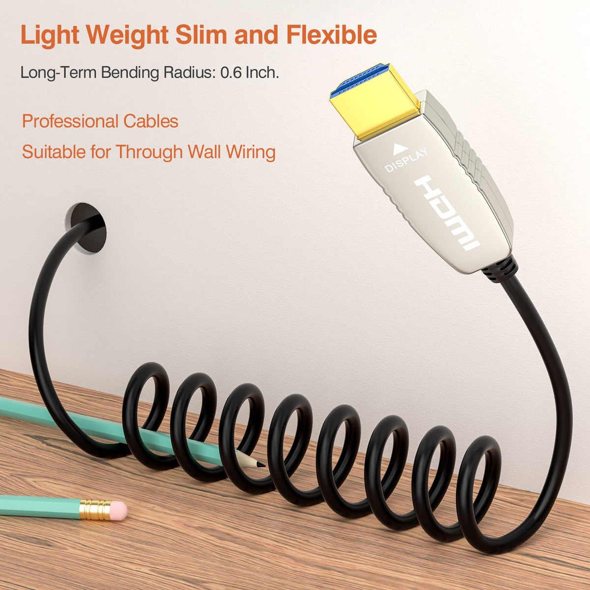 Fiber HDMI Cable 4K60HZ HDR 100 feet Ultra Slim and Flexible J227114