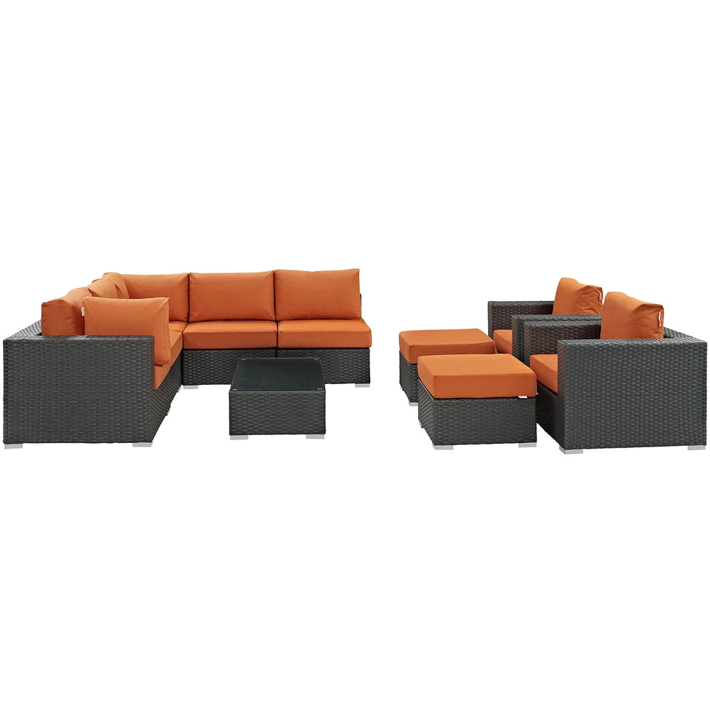 Orange Rattan 10 PCS Sectional Sofa Set Y1089