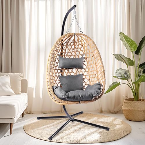 Egg Chair with Stand, Wicker Hanging Chair, 350LBS Capacity V208912