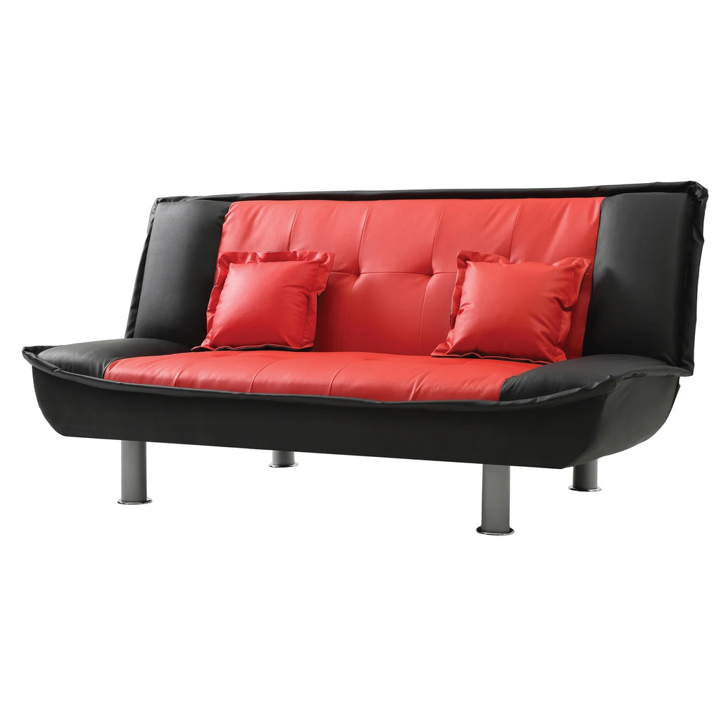 Black & Red Faux Leather Straight Sofa V5167