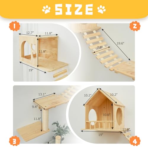9pc Wooden Cat Wall Shelves with Condo Houses Perches Ladders and Scratching Posts Z14621