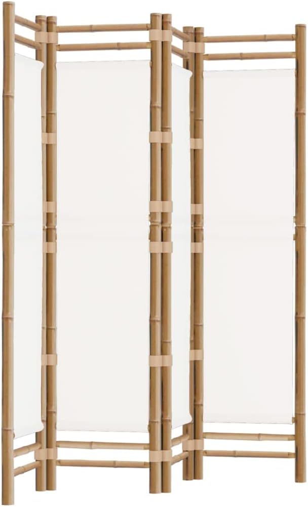 Cream White 4-Panel Bamboo Room Divider I596