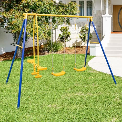 440 lbs Heavy Duty Metal Swing Set with Swing, Glider, Gym Rings L757995