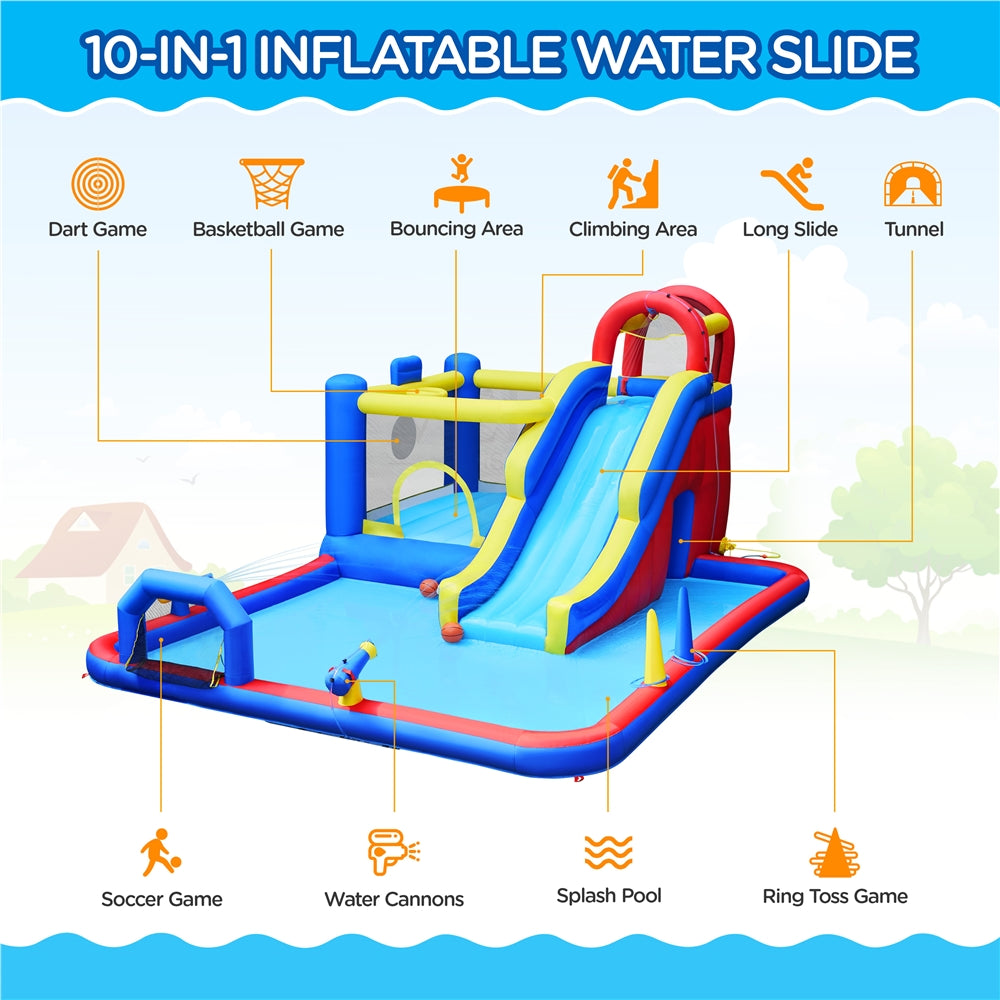 10-In-1 Inflatable Water Slide Bouncer with Blower & Storage Bag C5956