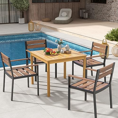 Square Acacia Wood Outdoor Dining Table with Umbrella Hole N737