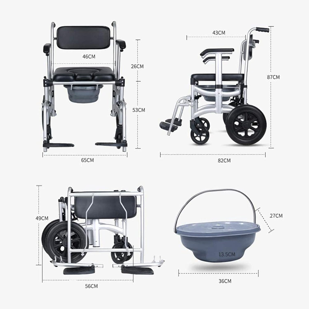 Toilet Commode Chair with Adjustable Height, Detachable Pot and Brakes F118646