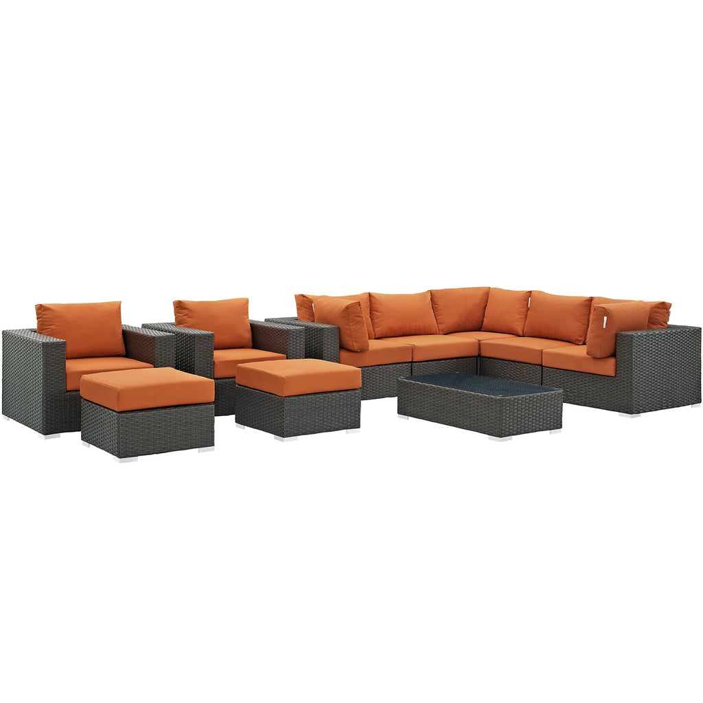 Orange Rattan 10 PCS Sectional Sofa Set Y1089