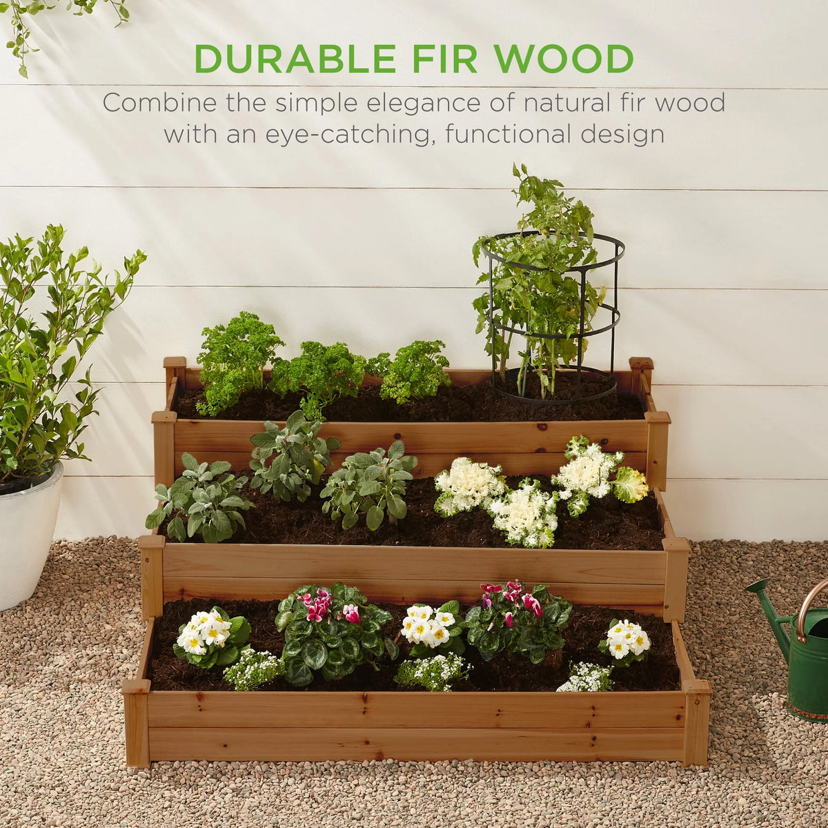 3-Tier Fir Wood Raised Garden Bed Planter J268177