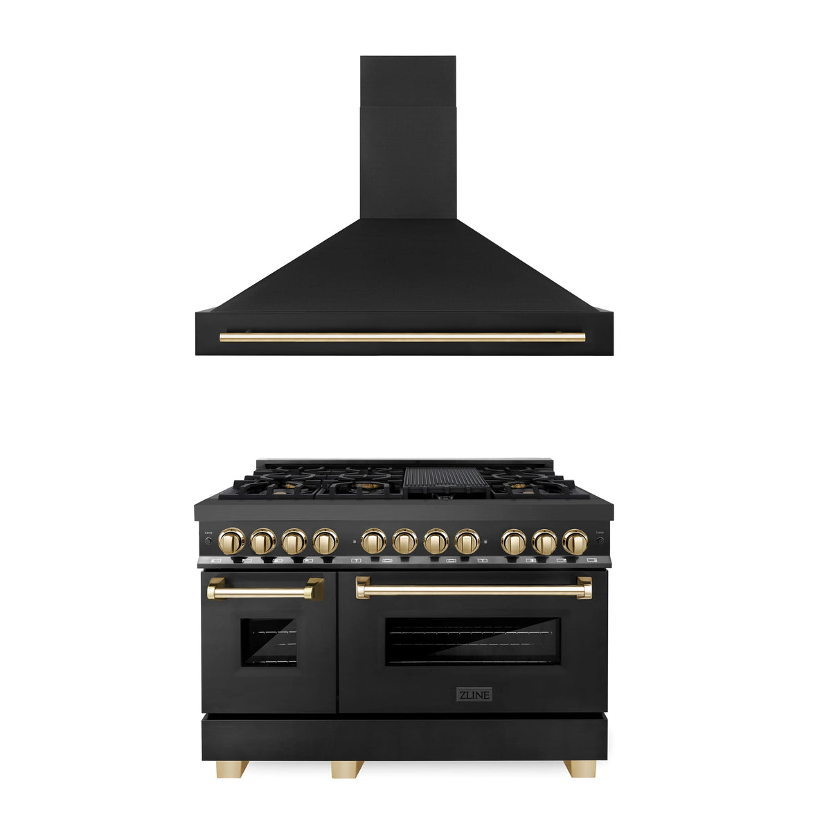 48 In. Dual Fuel Range and Range Hood in Black Stainless Steel V4782