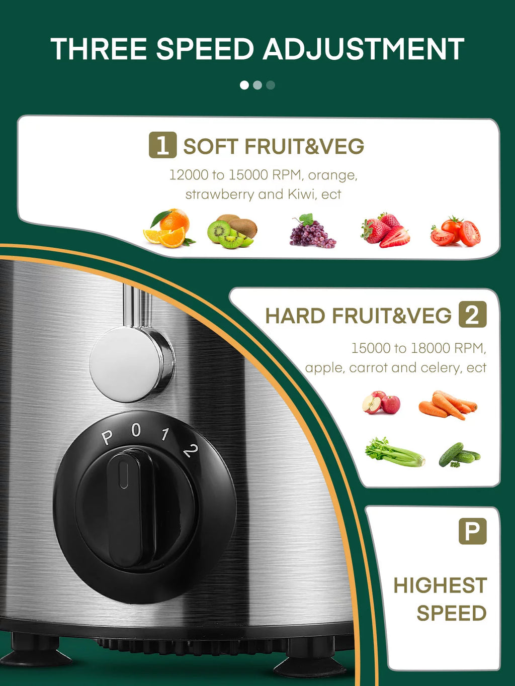 Juicer Machines Vegetable and Fruit with 3-Speed Setting 400W Motor L832323