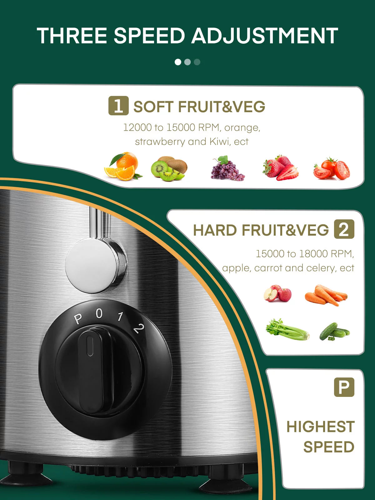 Juicer Machines Vegetable and Fruit with 3-Speed Setting 400W Motor L832323