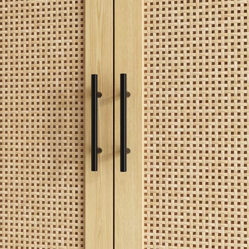 Oak 2 Rattan Door Wardrobe Closet with 2 Drawers and Shelves Z49746