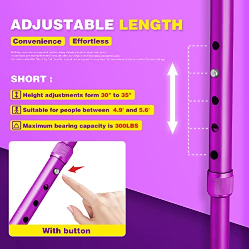Folding Walking Cane with LED Light, Adjustable Quad Base with Carrying Bag M666