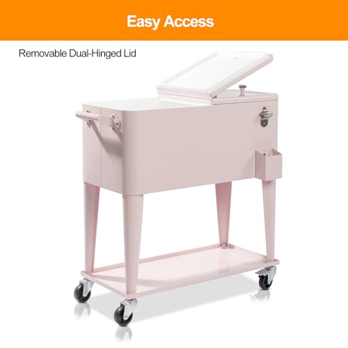 80 Quart Rolling Ice Chest on Wheels Drink Cooler Cart with Shelf J93118