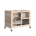 Blue & White Wooden Rabbit Hutch with Tray and Wheels Q38641