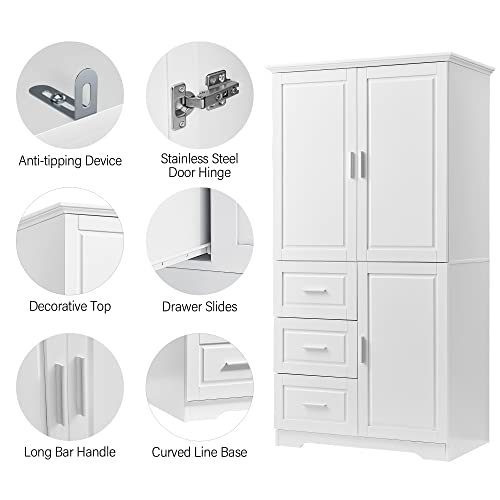 White Wood Pantry Cabinet with Shelves and Drawer G37571