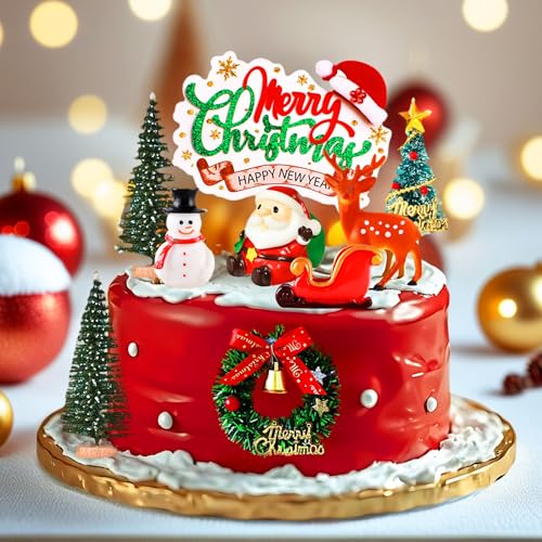 8 Pack Santa Claus Snowman Deer Christmas Tree Cake Toppers K335042