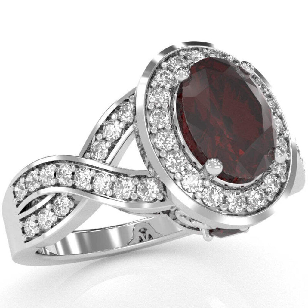 14k White Gold Garnet Diamond Engagement Ring I3707
