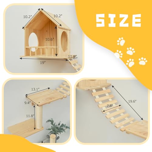 9pc Wooden Cat Wall Shelves with Condo Houses Perches Ladders and Scratching Posts Z14621
