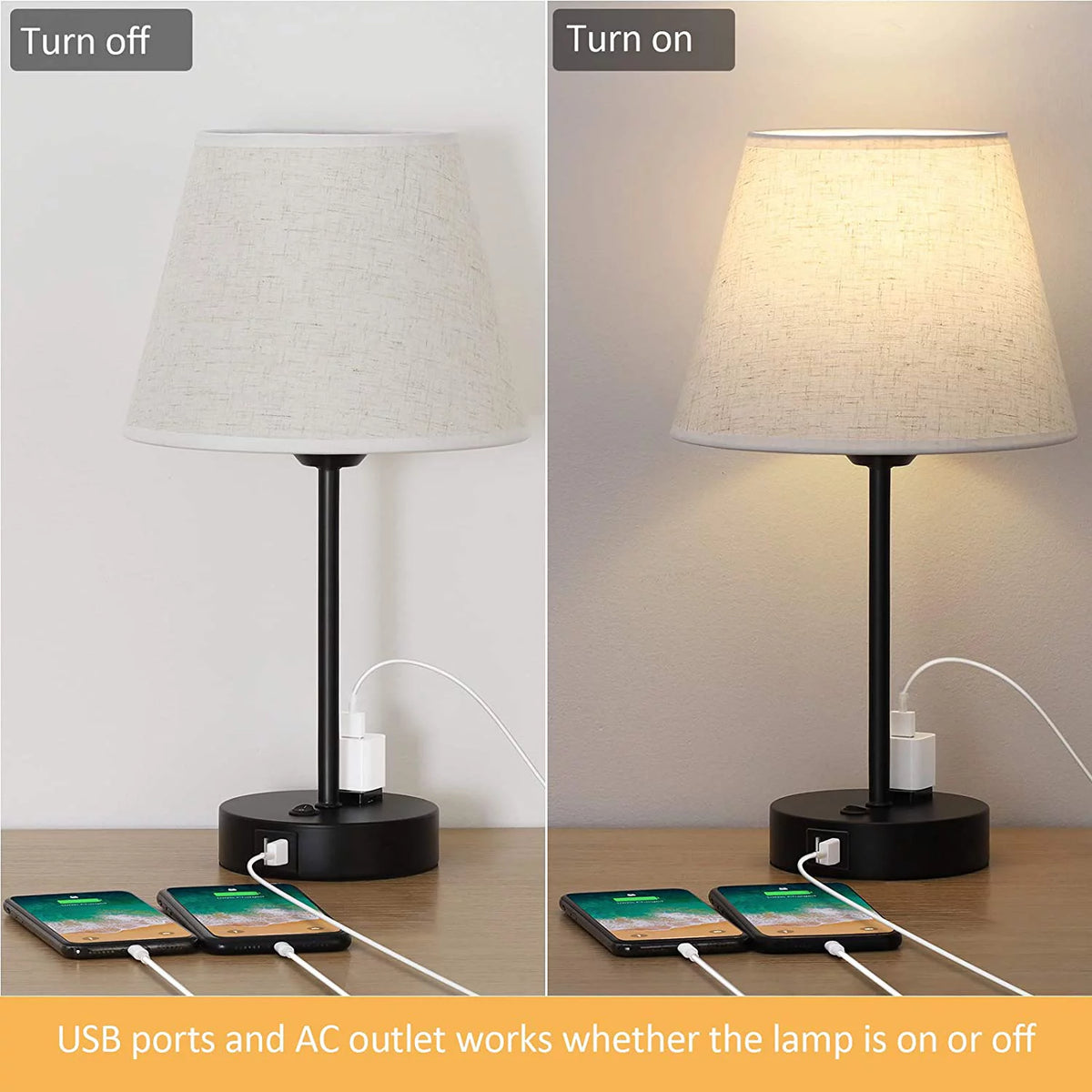 Table Lamp Set of 2 with USB Charging Ports and AC Outlet D1867