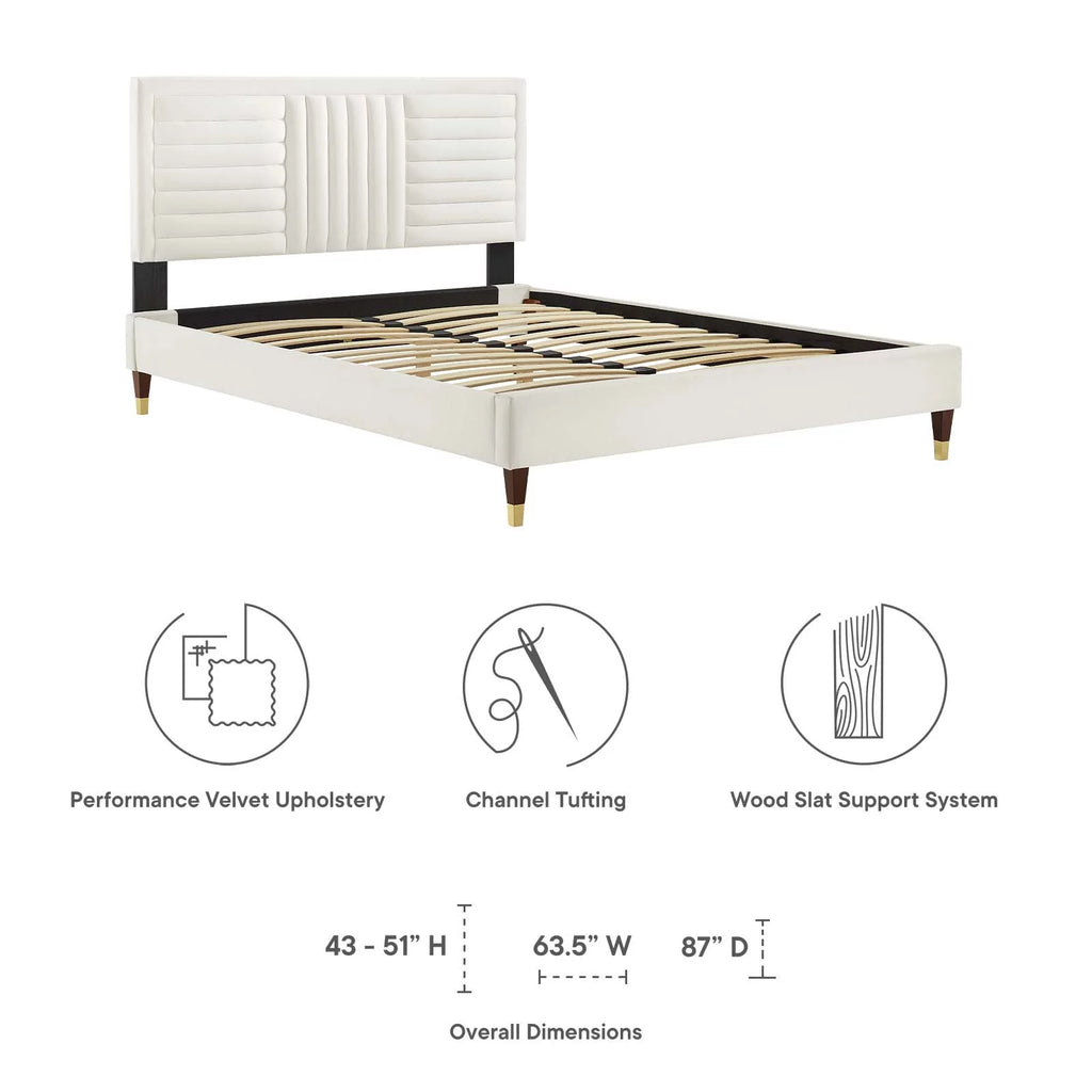 White Channel Tufted Performance Velvet King Platform Bed F588477
