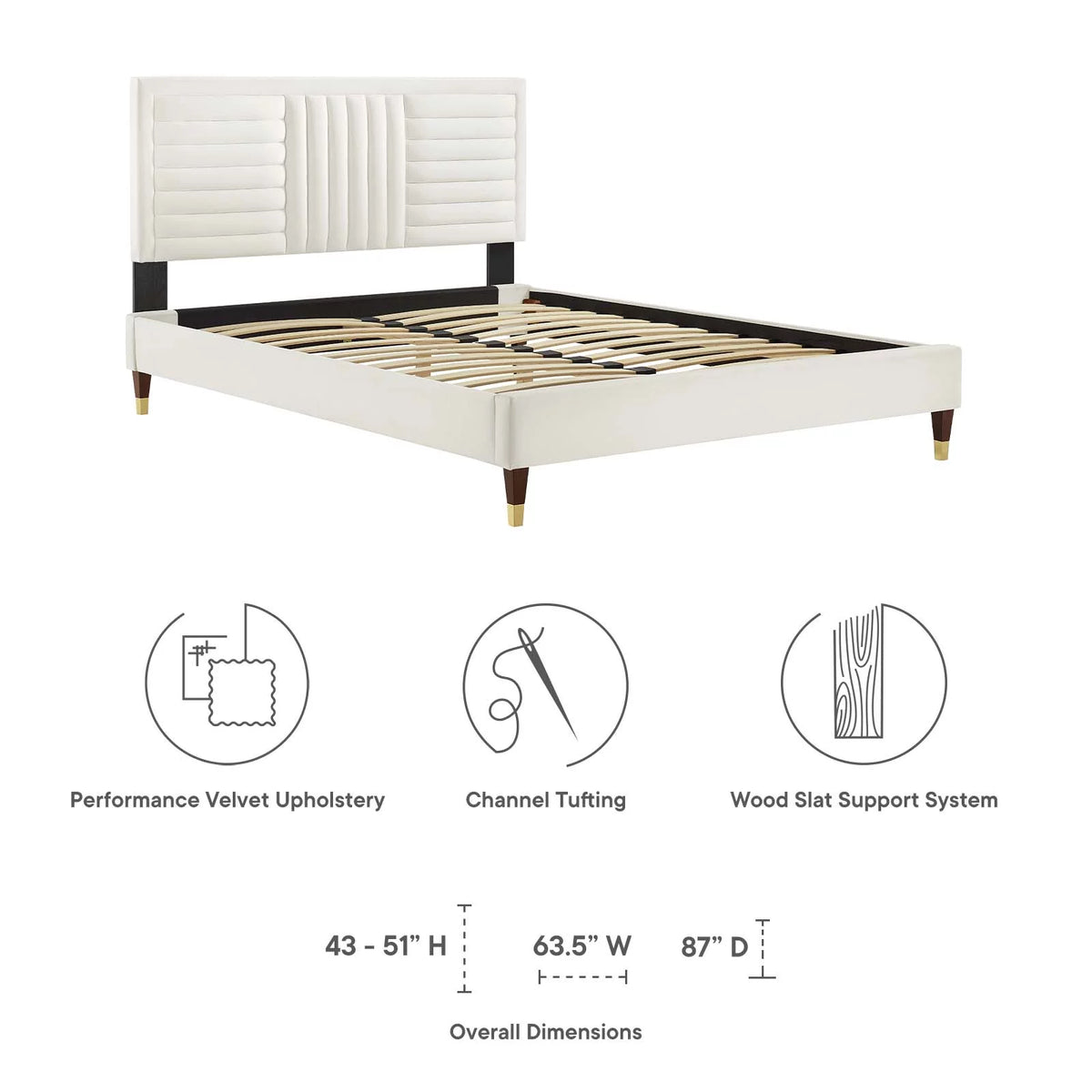 White Channel Tufted Performance Velvet King Platform Bed F588477