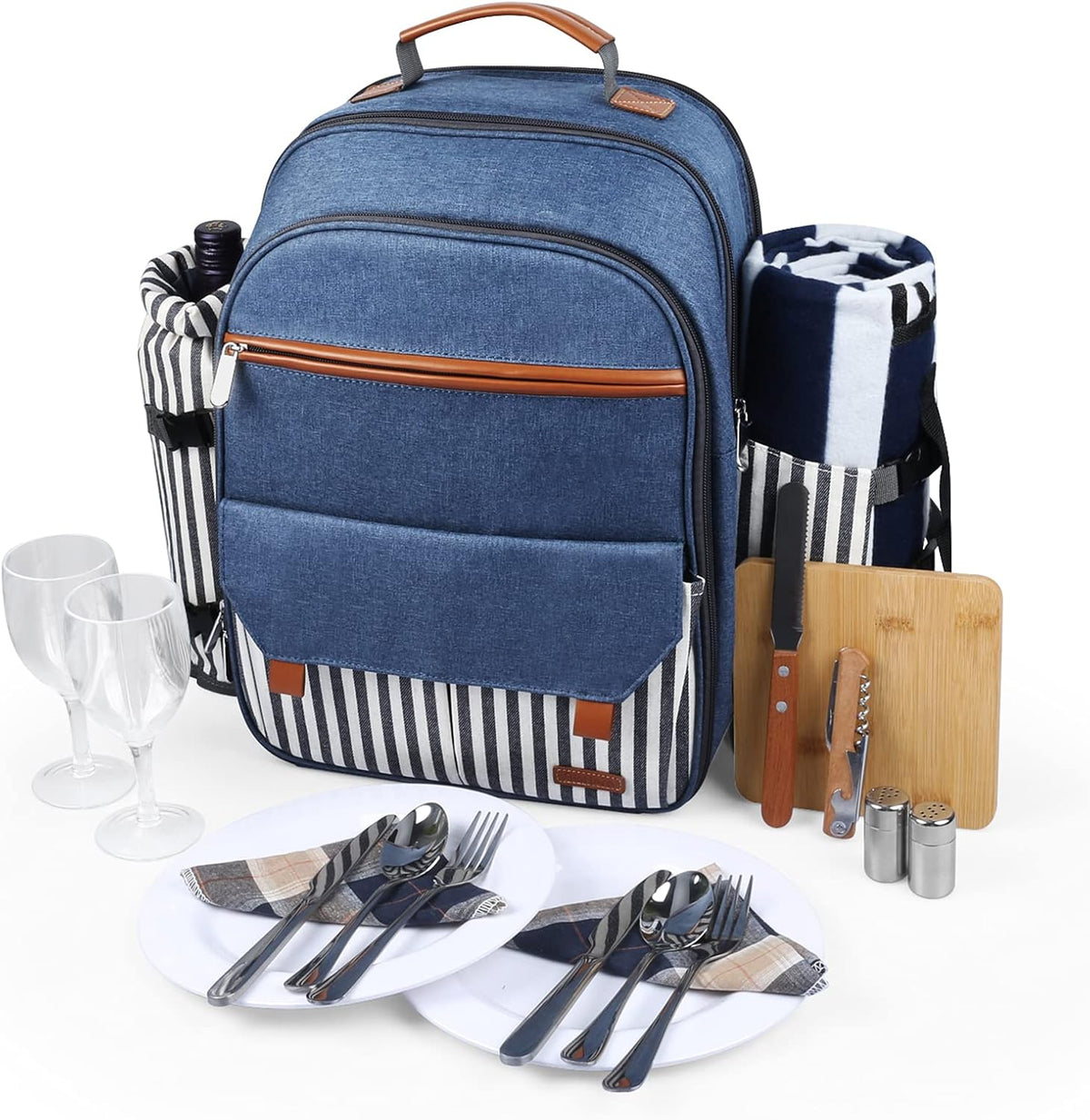 Picnic Backpack for 2 Person Set with Insulated Waterproof Pouch (Navy) K93822