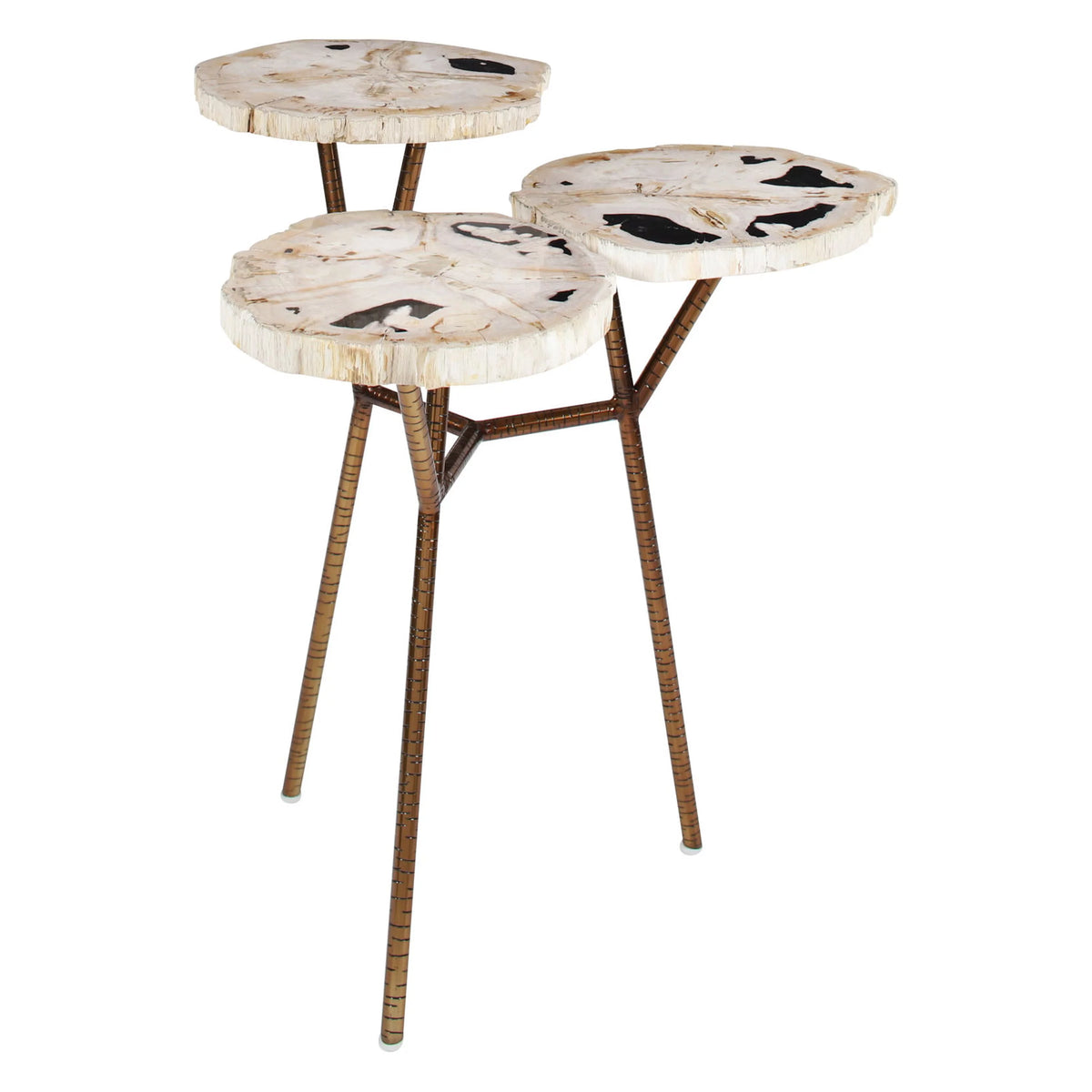 Bronze Petrified Stone 3 Tier Accent Table with Gold Base U70140