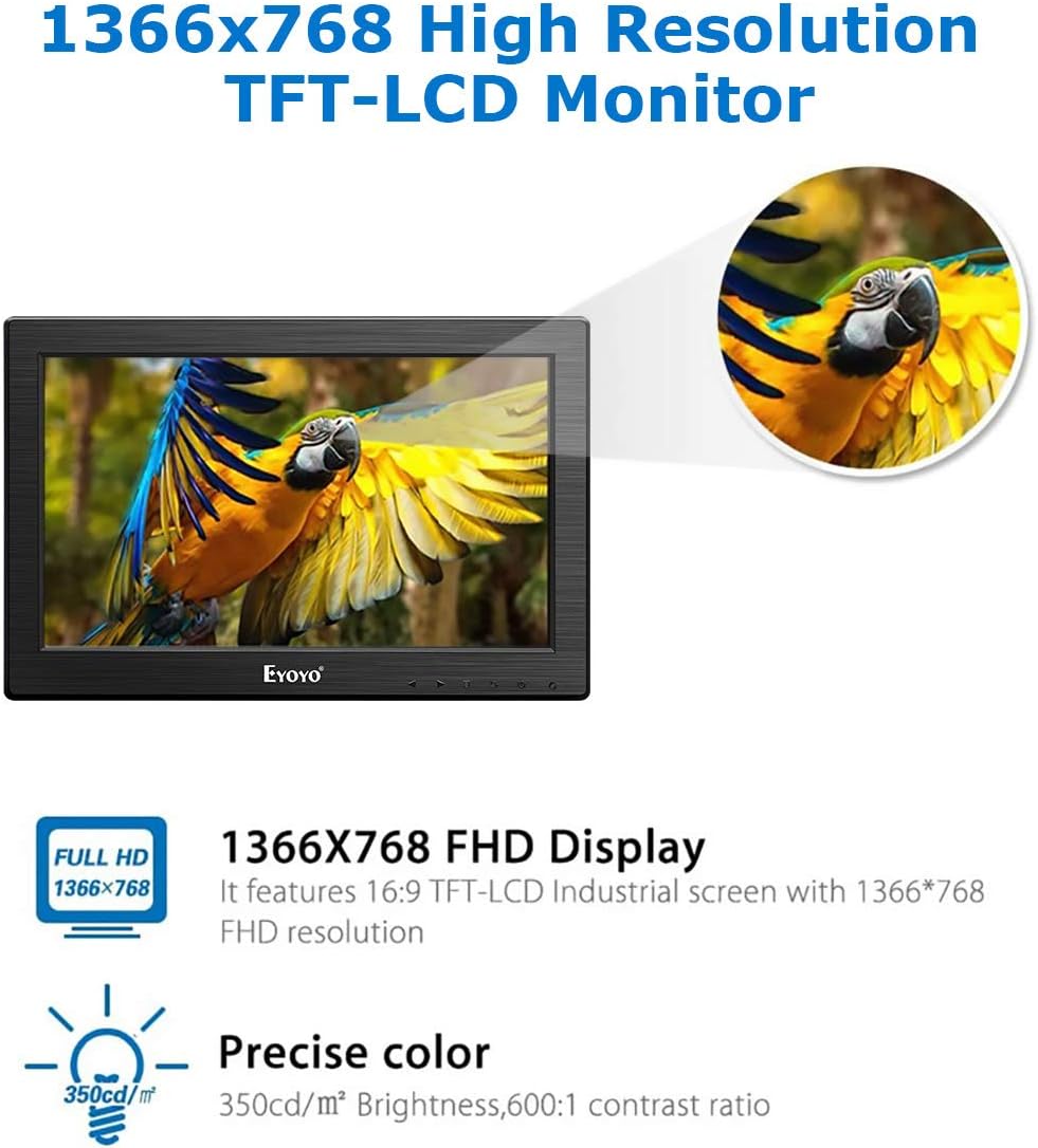 12" TFT LCD Monitor with AV HDMI BNC VGA Input 1366x768 Portable HD Display with Built-in Speaker H33730