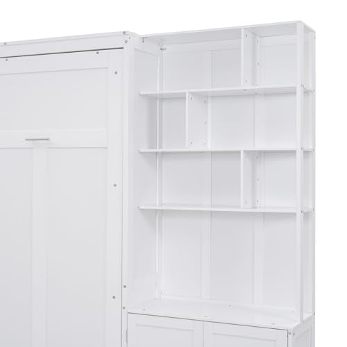 White Solid Wood Queen Size Murphy Bed with Desk R270024