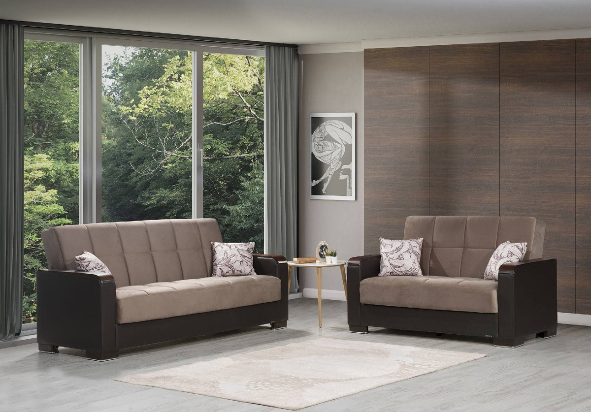 Brown Microfiber PU Sofa Bed with Storage H523015