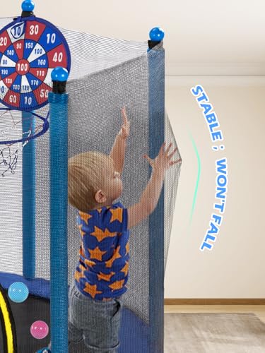 6FT Toddler Trampoline with Basketball Hoop and Enclosure Net Z907238