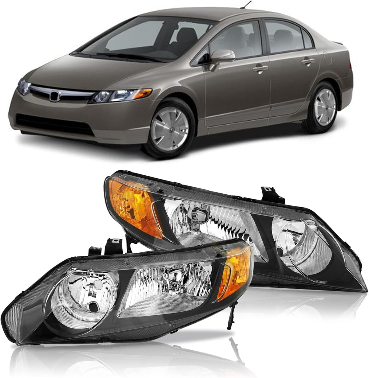 Halogen Headlights Assembly for 2006 2007 2008 Honda Civic Y380553
