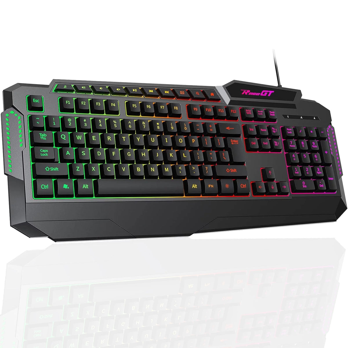 114 Keys Full Size Wired Rainbow LED Backlit Quiet Computer Keyboard with Wrist Rest S319
