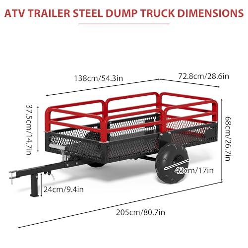 Heavy Duty Steel Dump Cart Utility Trailer, 1500 lbs 15 Cubic Feet with Removable Sides R3076