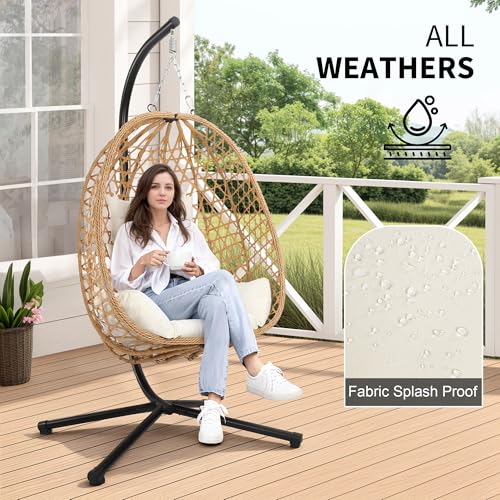 Egg Chair with Stand, Wicker Hanging Chair, 350LBS Capacity V208912