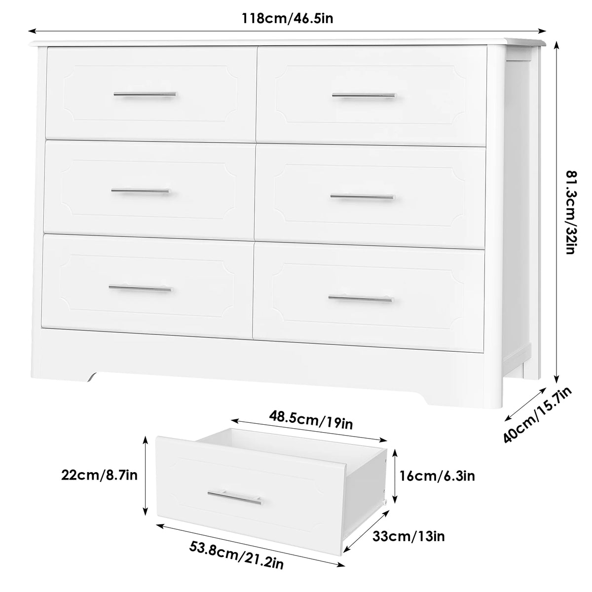 White 6 Drawer Double Dresser Z86810