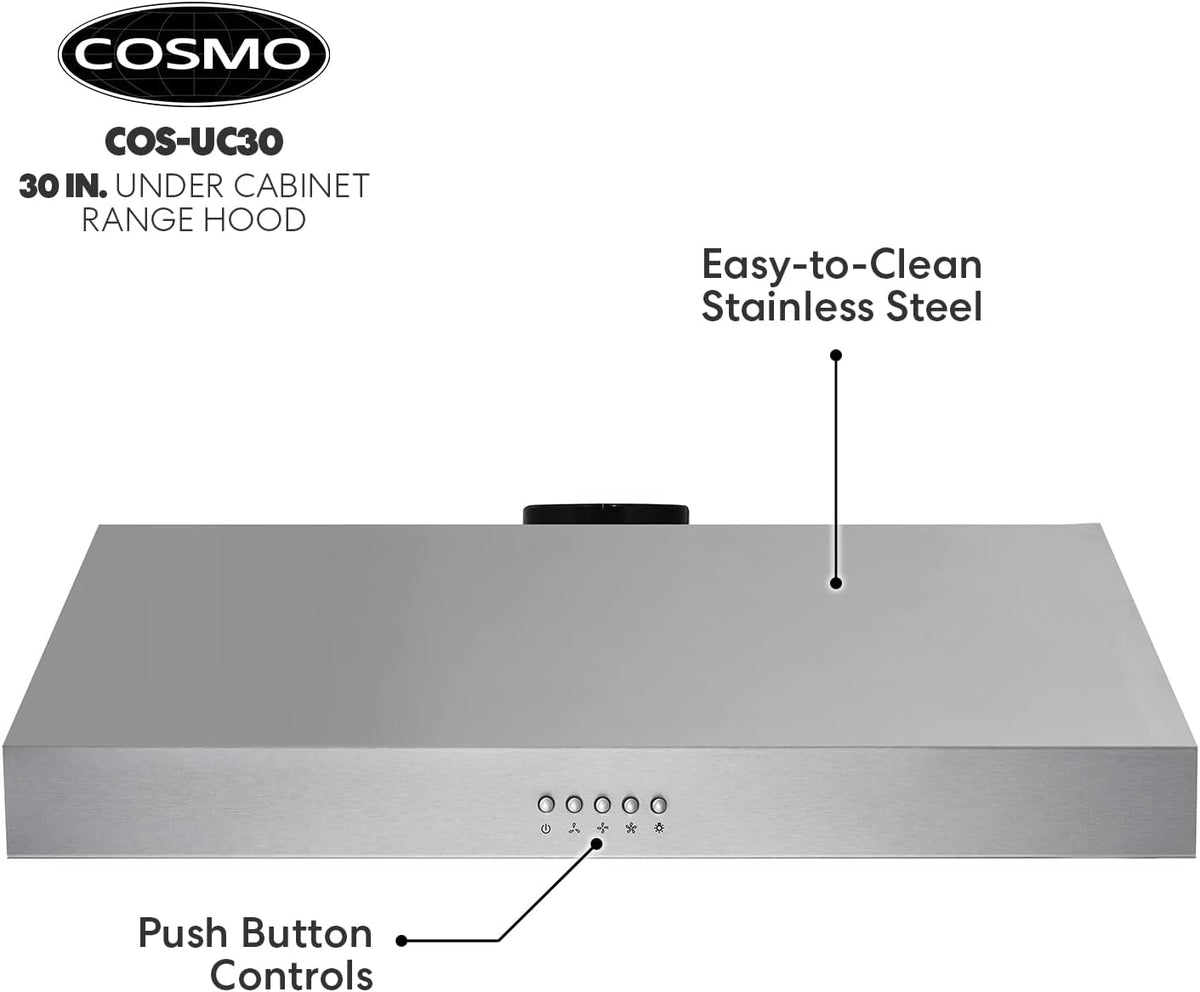 30 in. Under Cabinet Range Hood Ductless Convertible Duct with 3-Speed Fan and LED Lights in Stainless Steel Y27067