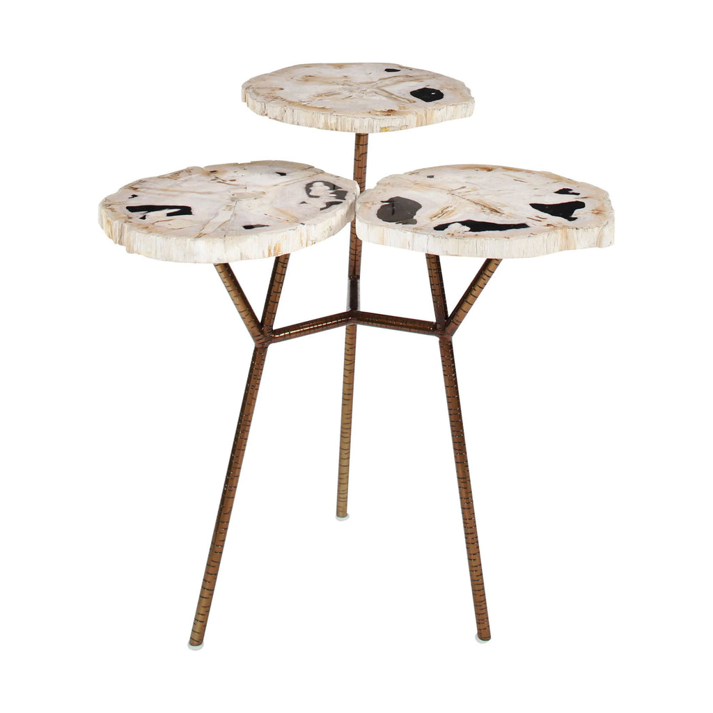 Bronze Petrified Stone 3 Tier Accent Table with Gold Base U70140