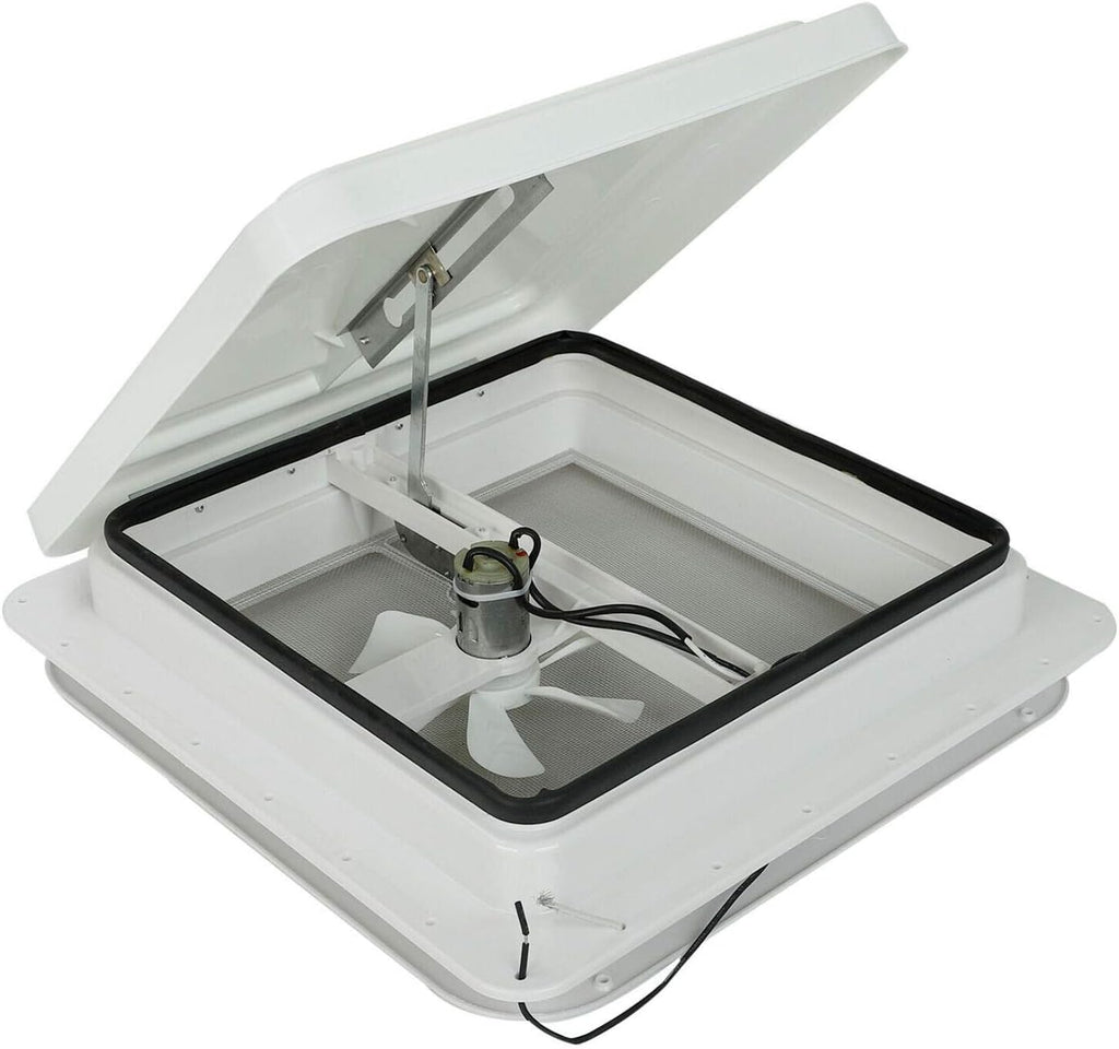 14 RV Roof Vent Cover Kit White Lid with 12V RV Vent Fan 6 Blades Z37187
