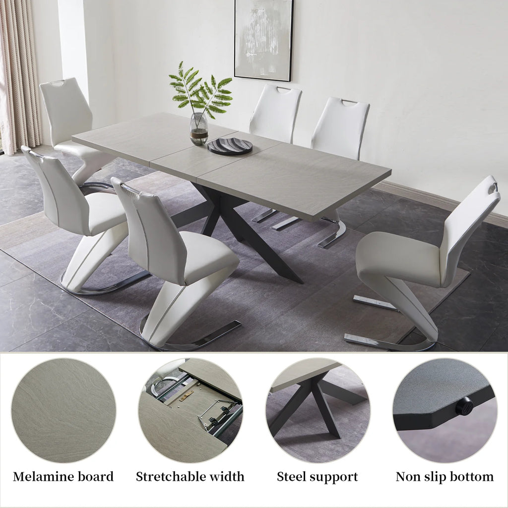 Extendable Rectangular Dining Table with 6 Leather Upholstered Dining Chairs K642
