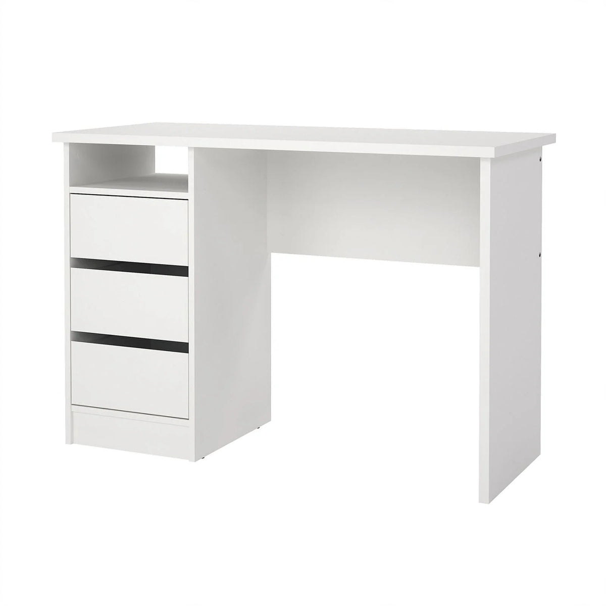 White Writing Desk with 3 Storage Drawers and Open Shelf B7683