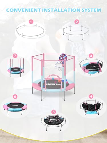 6FT Toddler Trampoline with Basketball Hoop and Enclosure Net Z907238