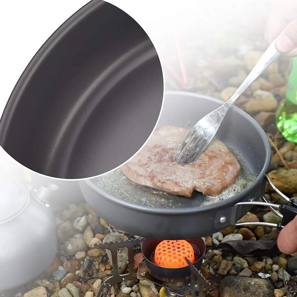 Camping Hiking Cookware Set, Portable Picnic Cookware Kit, Alumina Pot Frying Pan Set O97668