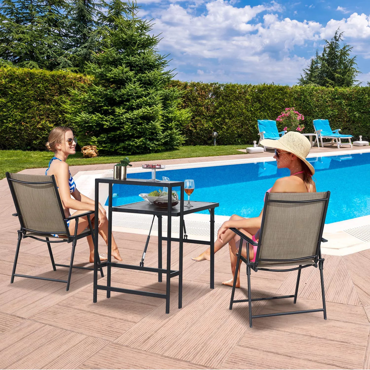 Patio Bistro Set 3 Piece Folding 2-Tier Dining Table Set J343085